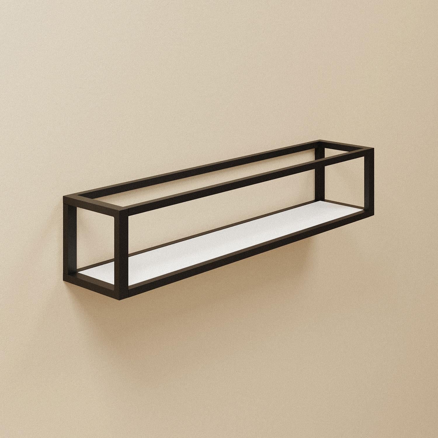 Shelf With Towel Rail Black Matt Wall-mounted 55 Cm Collection The Grid