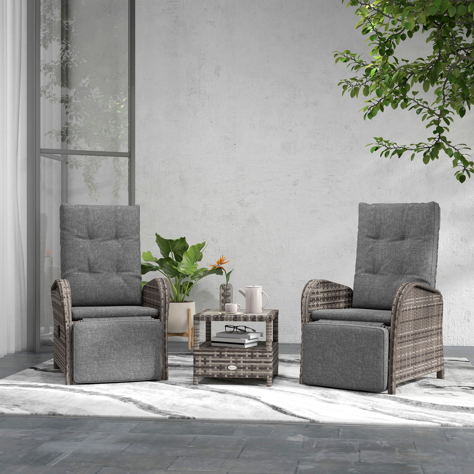 3 Pcs Patio Rattan Wicker Chaise Lounge Sofa Set W/ Cushion | Brown