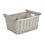 Wicker Grey Wash Wooden Handled Storage Basket | Medium | Gray