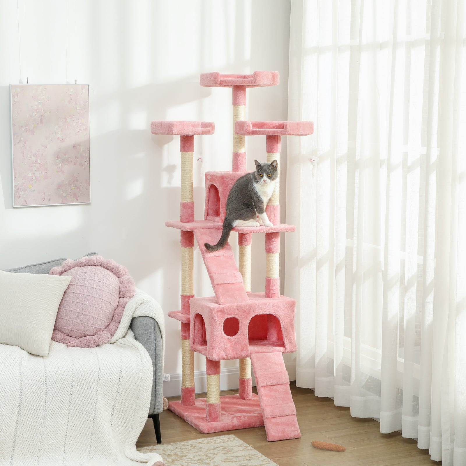 173cm Cat Tower Scratching Post Activity Centre For Indoor Pink