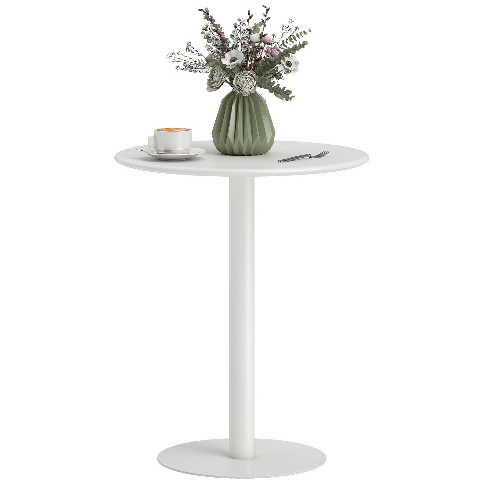 Dining Table, 60 Cm Round Kitchen Table For 2 With Steel Base | White