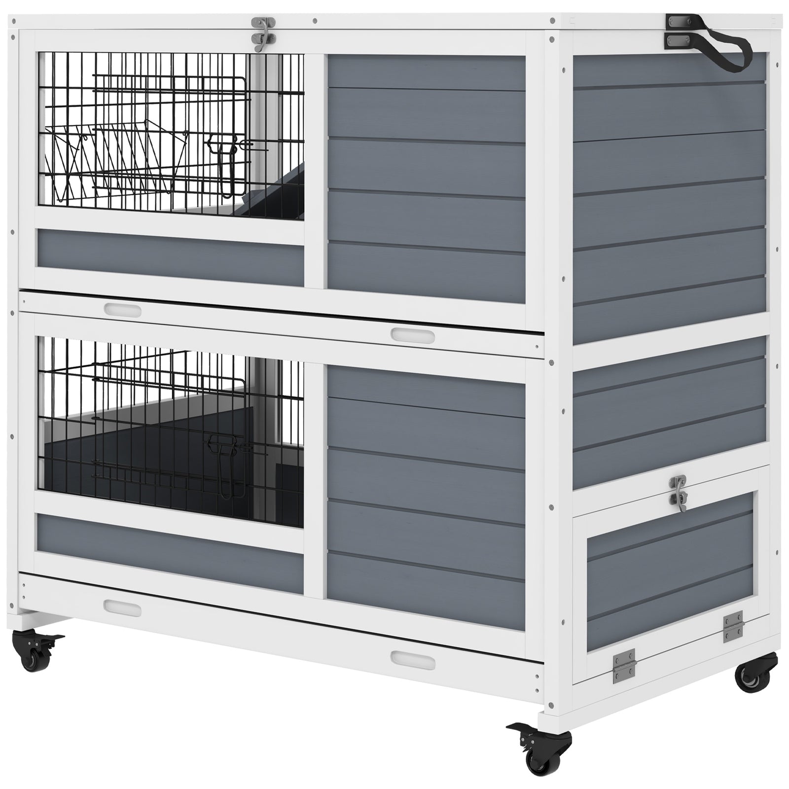 Double Deckers Indoor Rabbit Hutch W/ Feeding Trough, Slide-out Trays