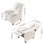 Living and Home Chenille Recliner Chair – Push-back Single Sofa With 140° Recline & Footrest, White Beige