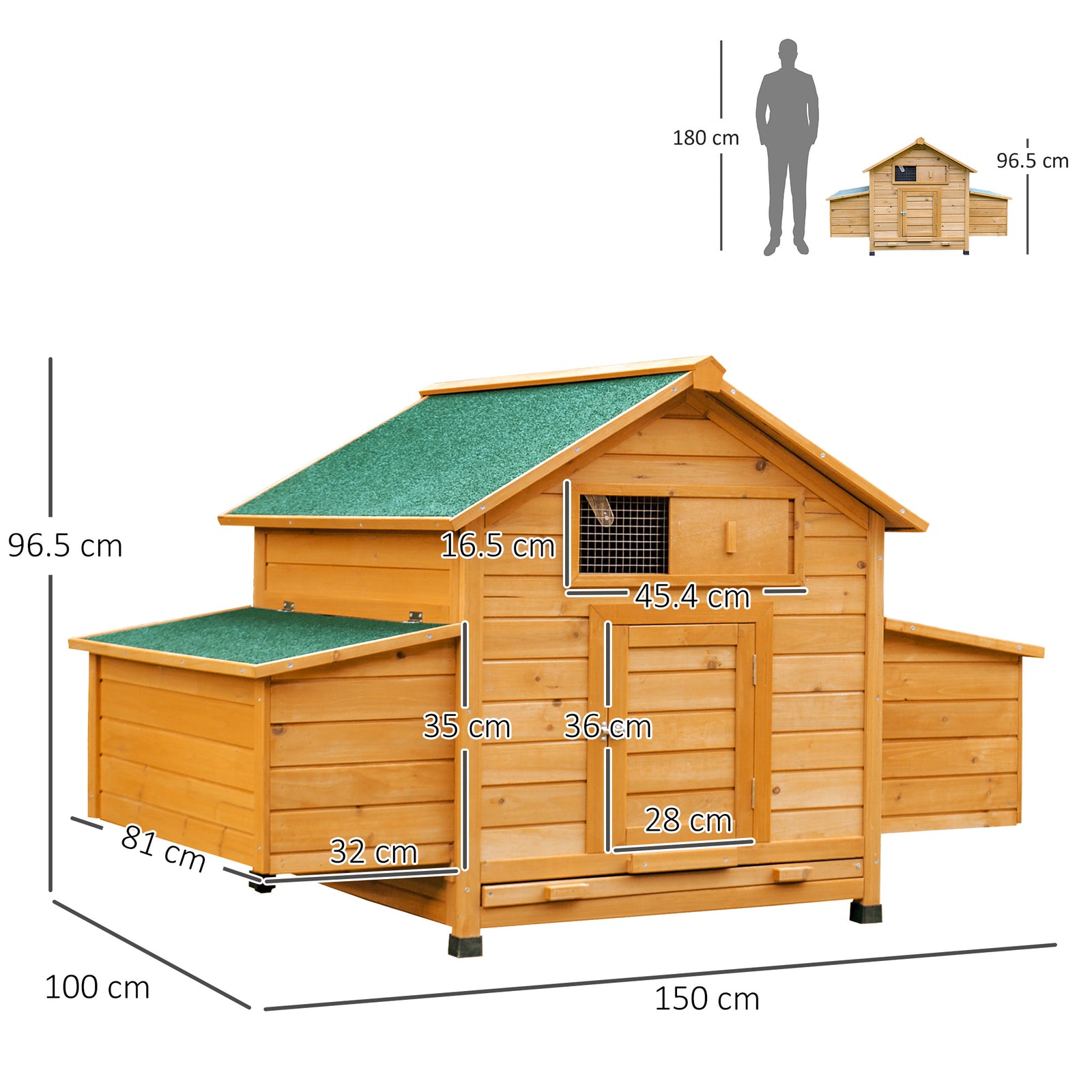 Wooden Chicken Coop, Poultry Cage With Nesting Boxes, Tray, Yellow
