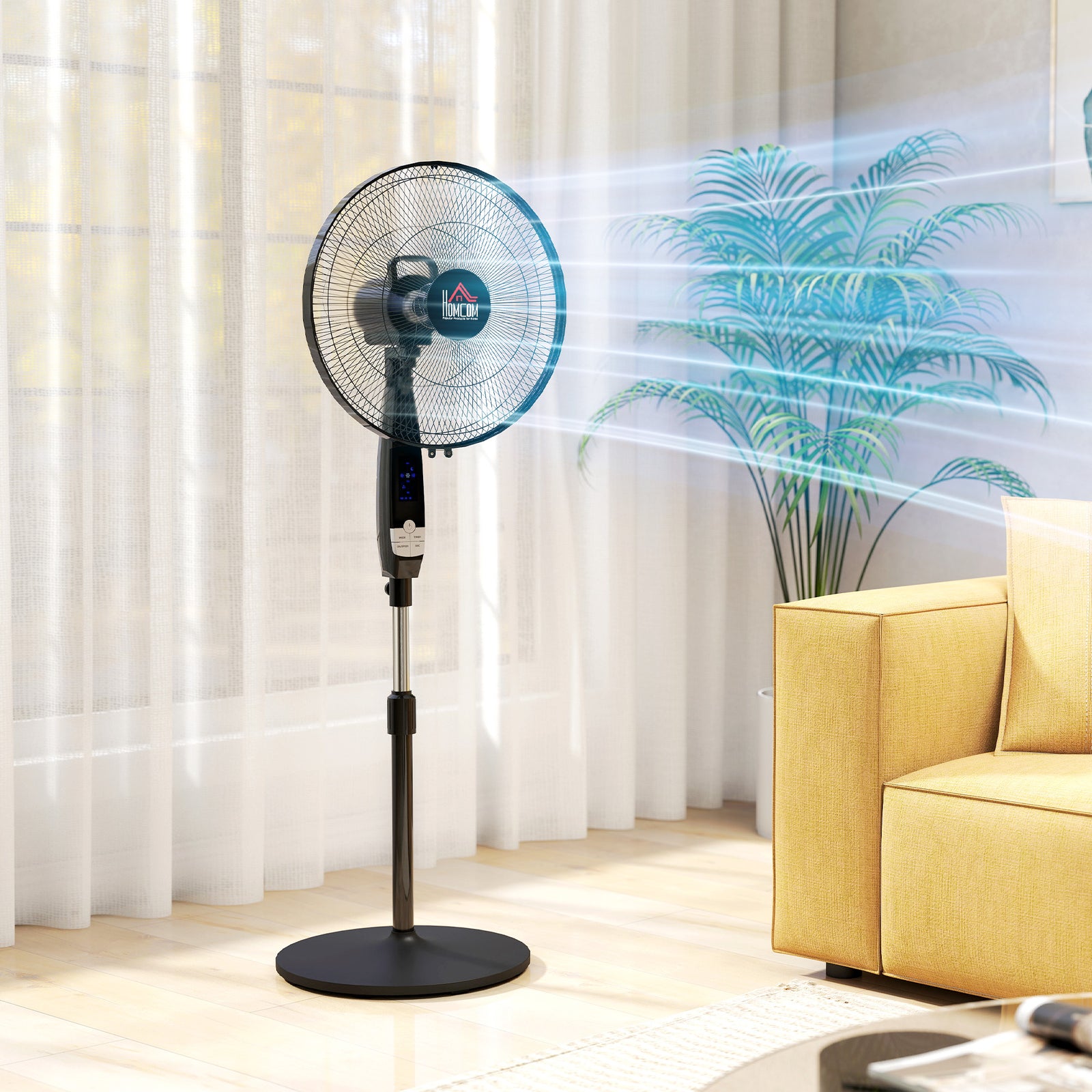16" Oscillation Cooling Fan With Remote Adjustable Height | Black