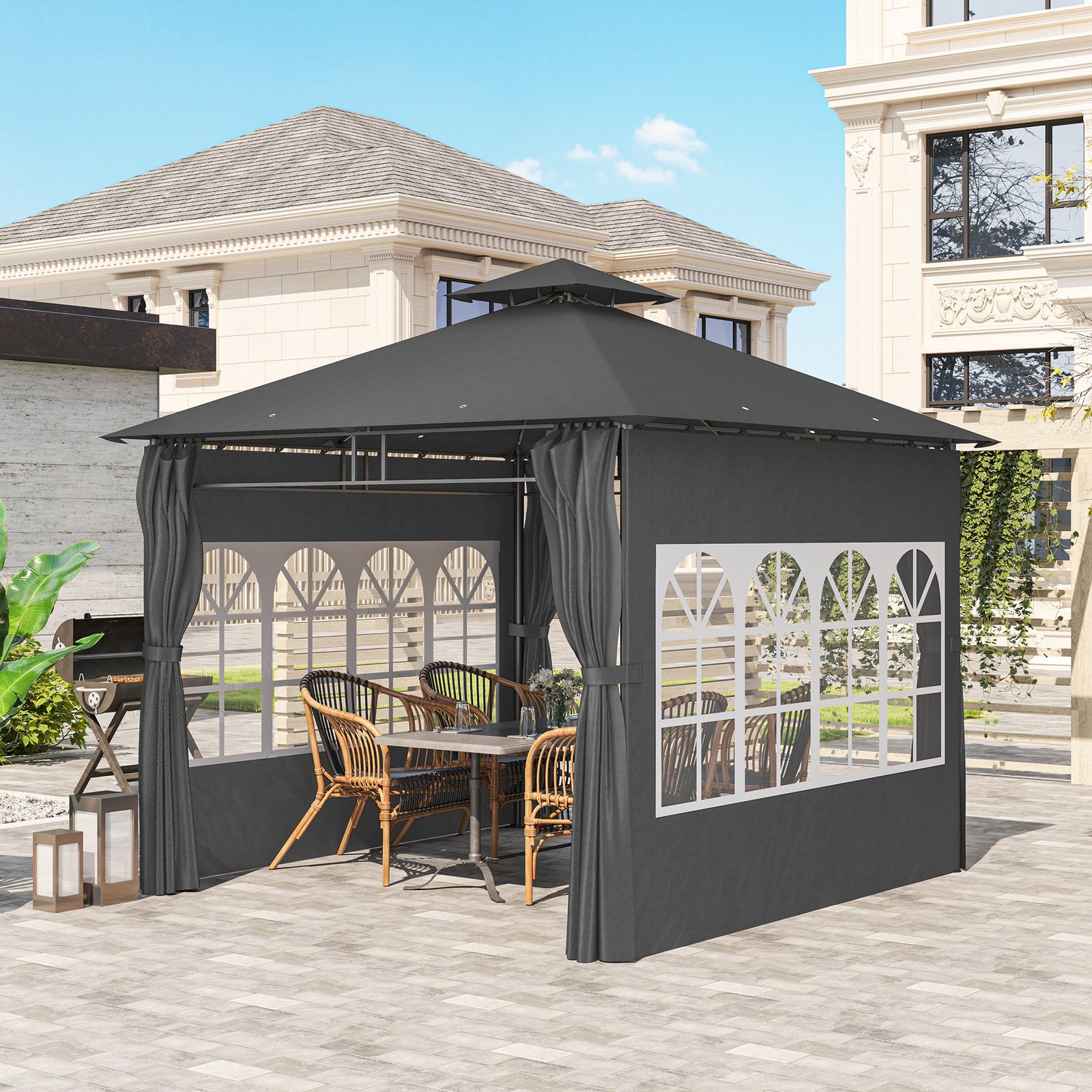3 X 3 M Garden Gazebo, Outdoor Canopy Shelter | Dark Gray
