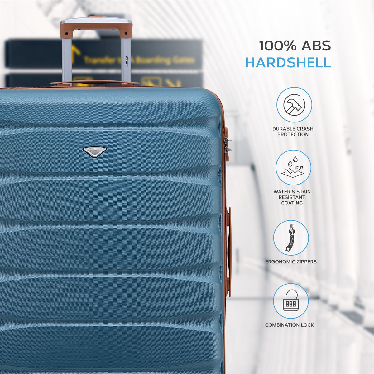 Set Of 3 Hard Shell Suitcase Cabin & Check In Cases With Tsa Lock - Overhead Cabin With Medium & Large Check-in Bag | Set of 3 | Blue