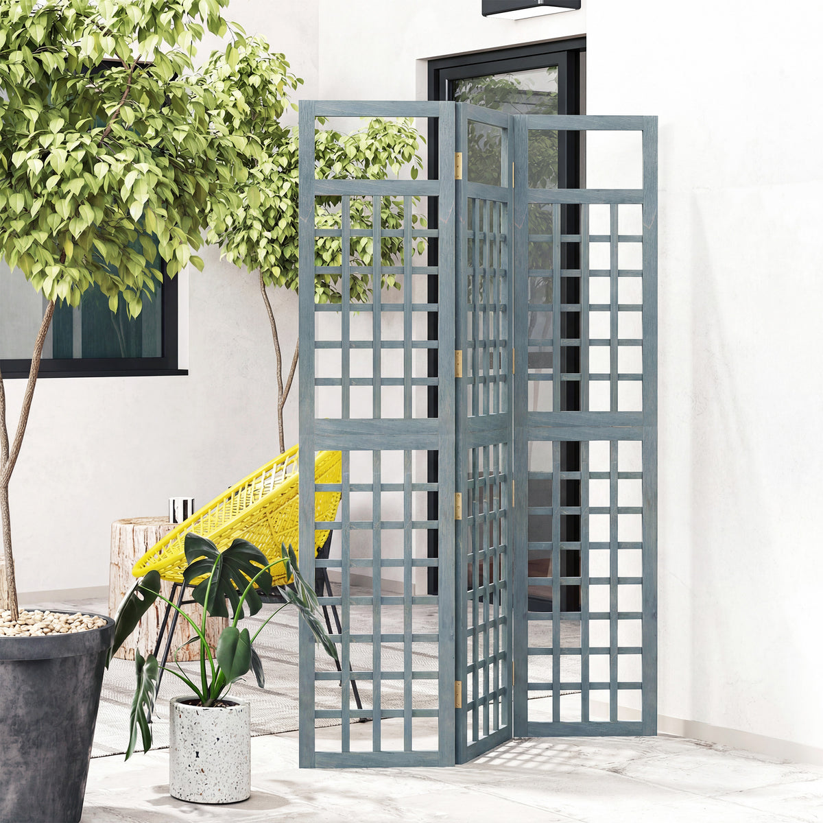 Outsunny 3-panel Garden Privacy Screen, Foldable Wooden Divider, Grey