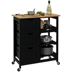 HOMCOM Rolling Kitchen Island Cart, Bar Serving Cart, Compact Trolley Black