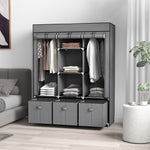 Portable Wardrobe W/ 5 Shelves 3 Fabric Drawers And 2 Rails