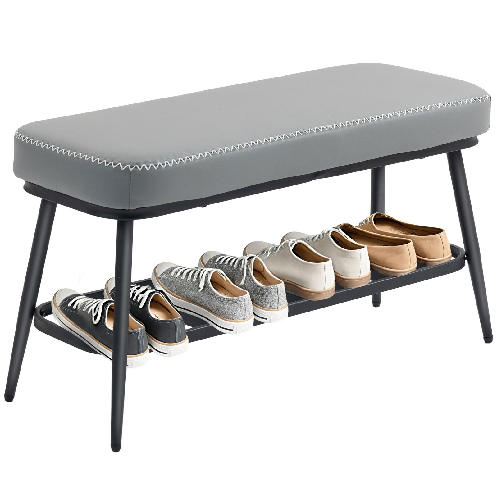 Shoe Bench, Pu Leather Shoe Storage Bench For Entryway | Grey