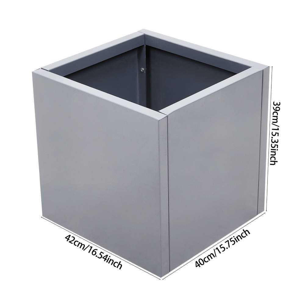 Zinc Galvanized Steel Planter Box With Drainage Hole –square Raised Planter Box Outdoor Balcony Garden Trough Pot | Medium | Light Grey