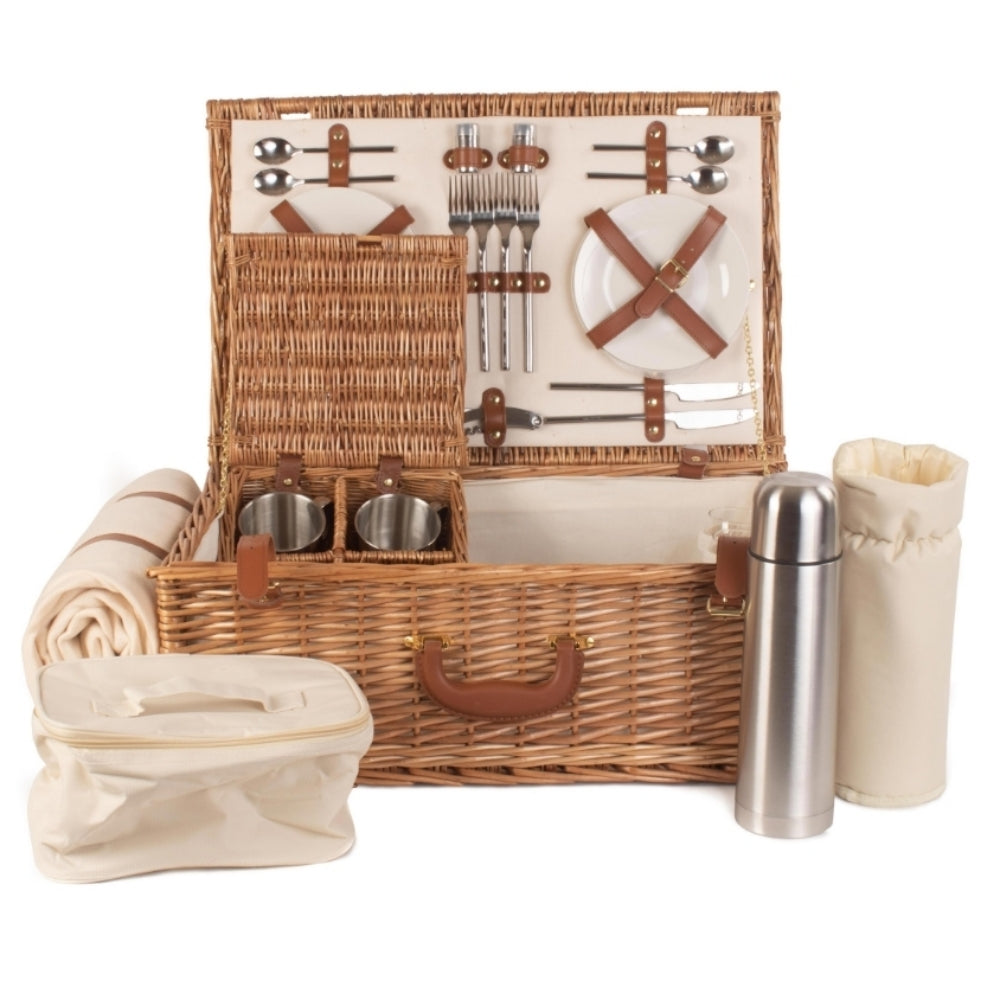 Wicker Deluxe Fully Fitted Traditional Picnic Basket | 4-Person | White