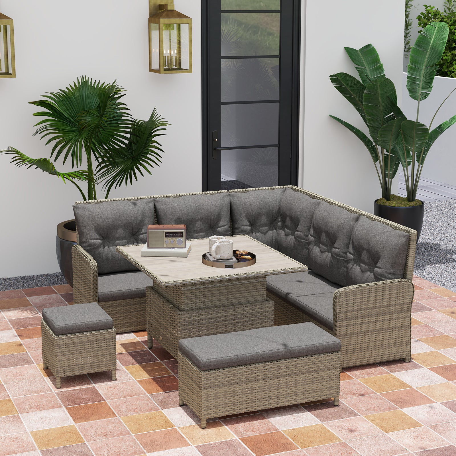 6 Pcs Patio Pe Rattan Garden Furniture Conversation Sofa