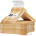 20 Pack Wooden Clothes Hangers With Non Slip Bar | Natural