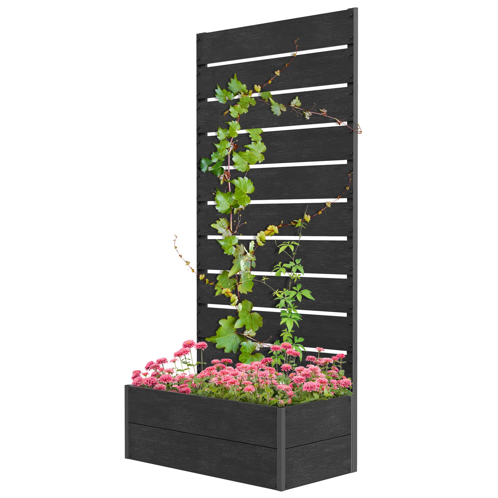 Garden Planter With Trellis, 72x38x150cm, Black