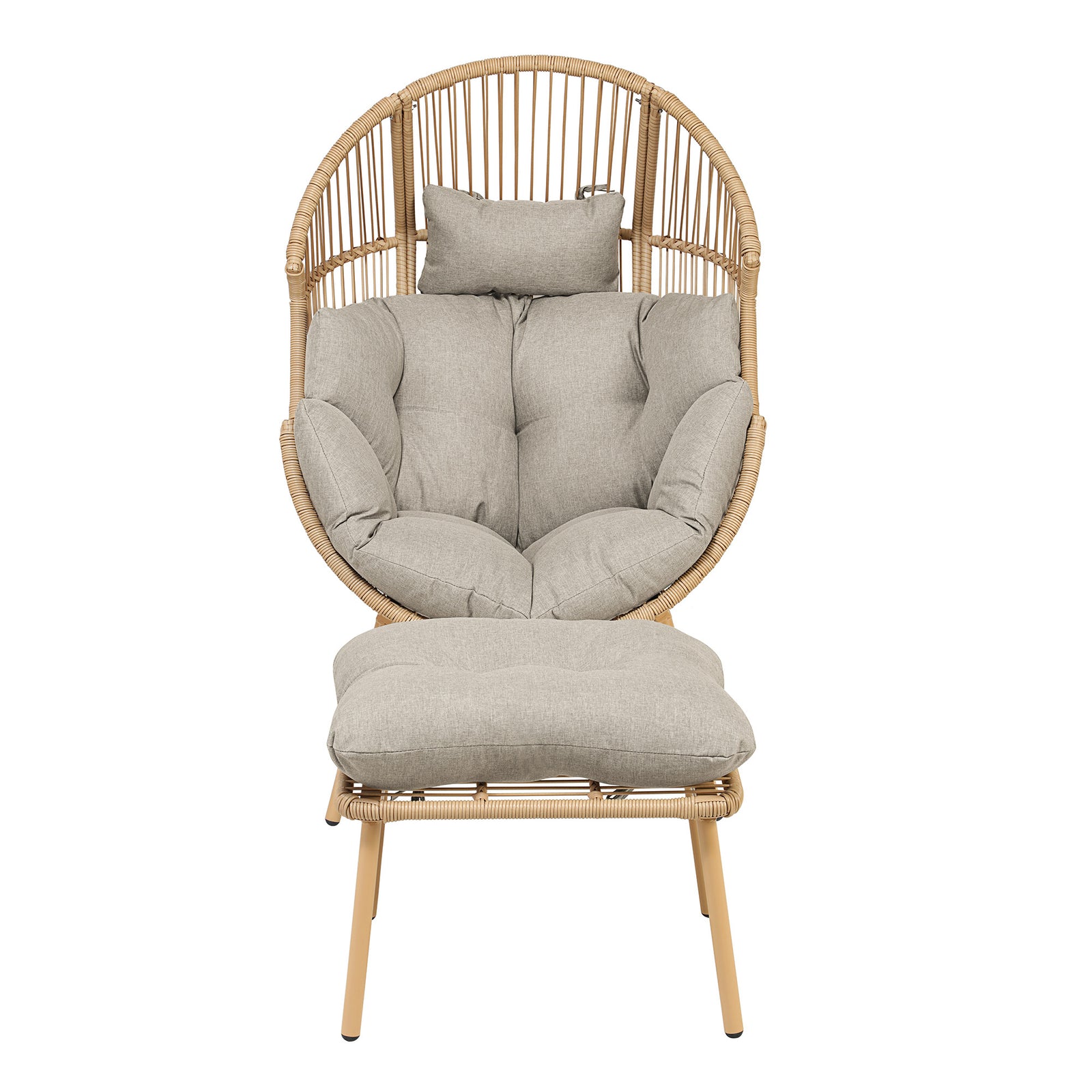 Nestara Standing Egg Chair And Stool | One Size | Light Brown