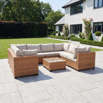 Saviano 8 Seat Modular U-shaped Rattan Corner Set | Cream & Brown