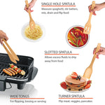 BlauKe Wooden Kitchen Utensils Set Of 8 - Non-stick Bamboo Cooking Utensils - Wooden Spatulas, Wooden Spoons, Tong, Utensil Holder