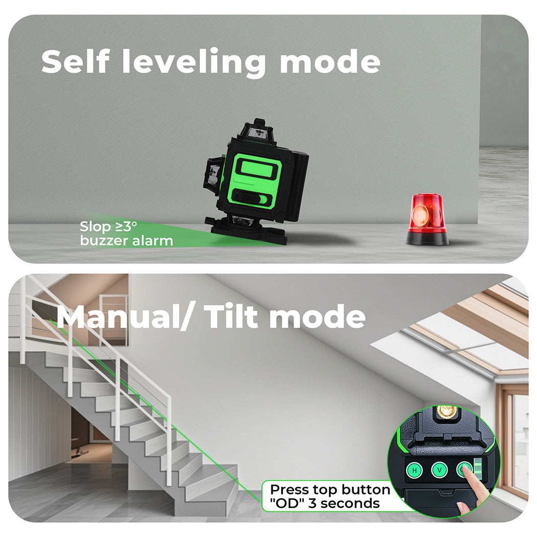 Laser Level 4d 16 Line 360° Green Self -leveling With Remote Tripod | Green