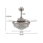 42" Crystal Ceiling Fan With 3 Blades & 3 Color Led Light Modern Dimmable Fan With Remote Control