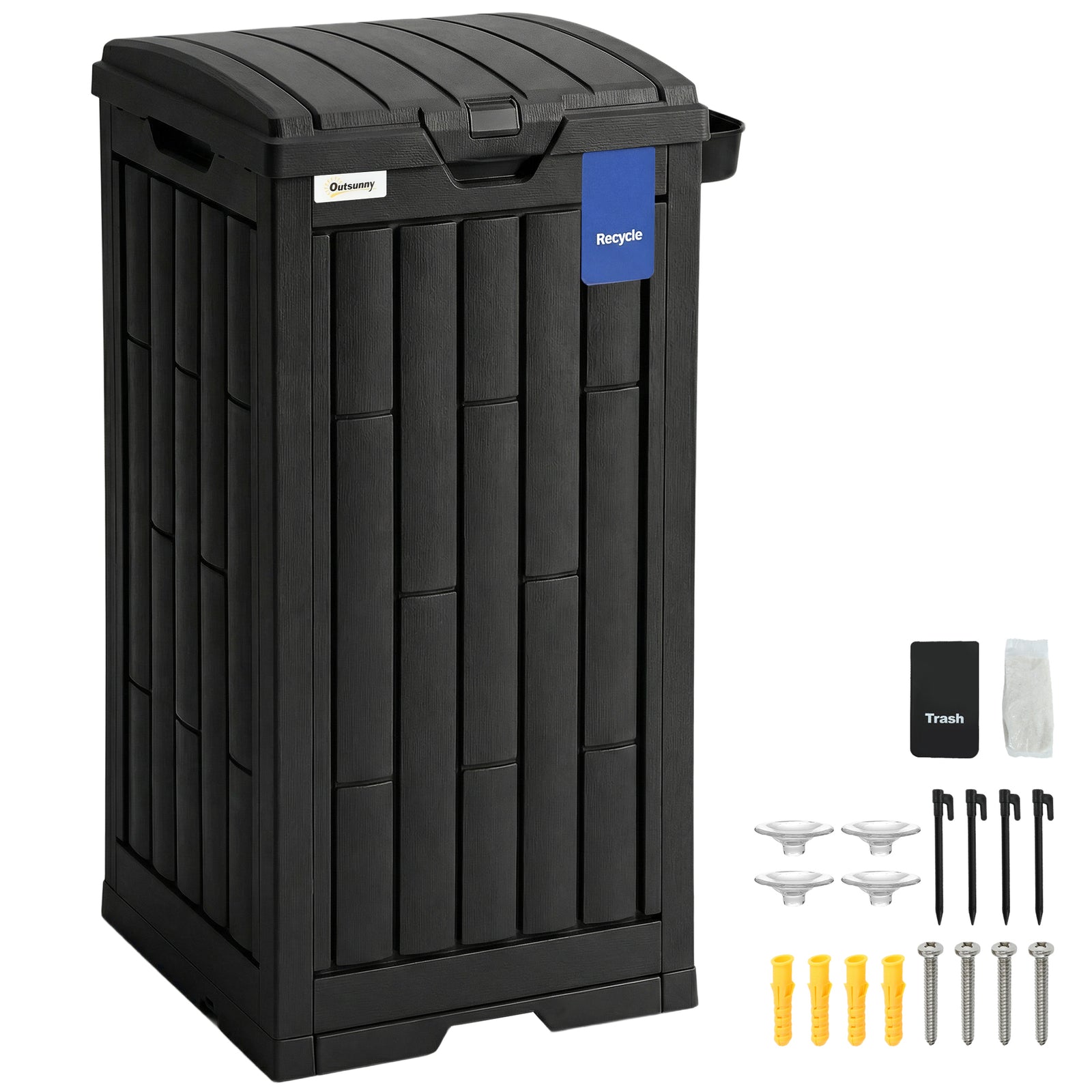 Outsunny 110 L Outdoor Bin With Dual Lid, side holder, Drip Tray, Black