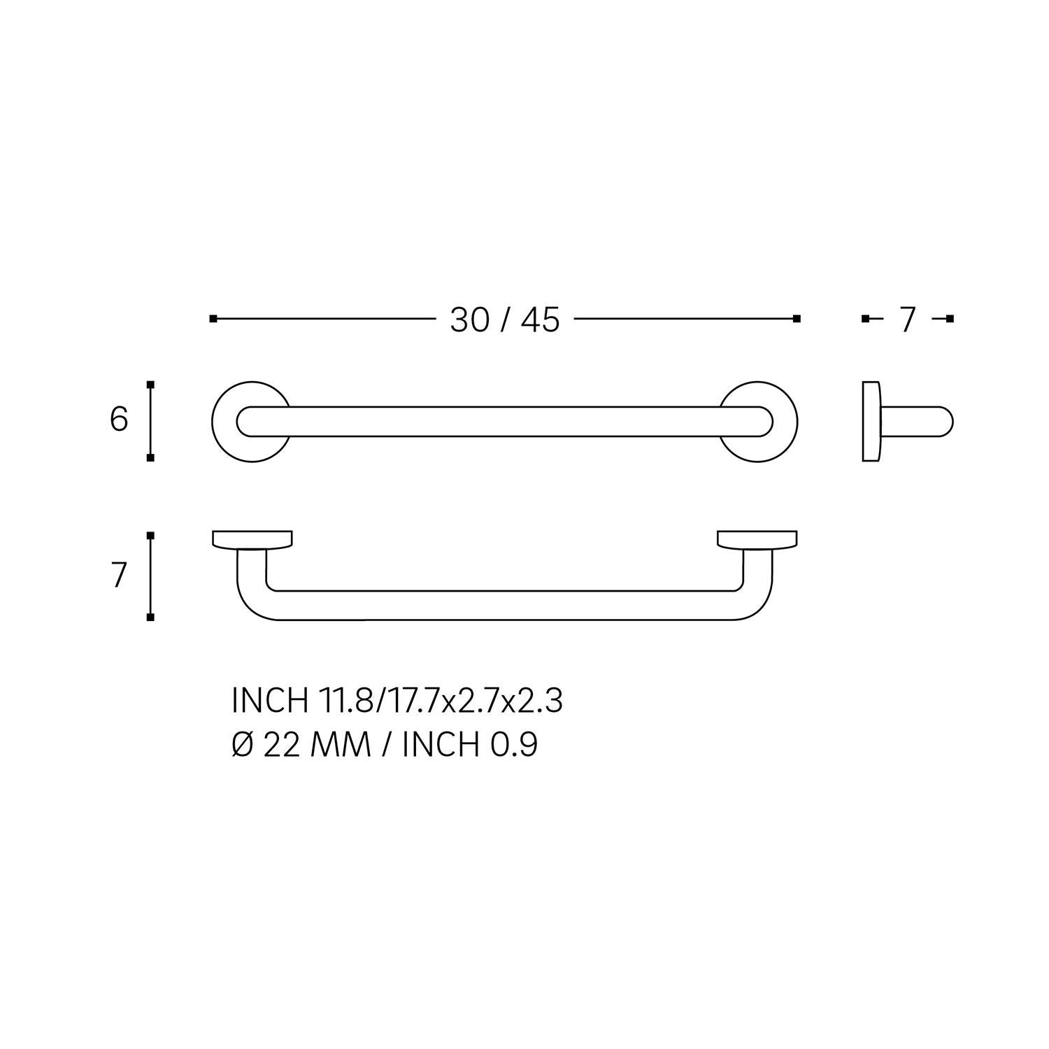 Grab Rail 30cm, Straight, Up To 150kg, Architect S+ Collection | Brushed Stainless Steel