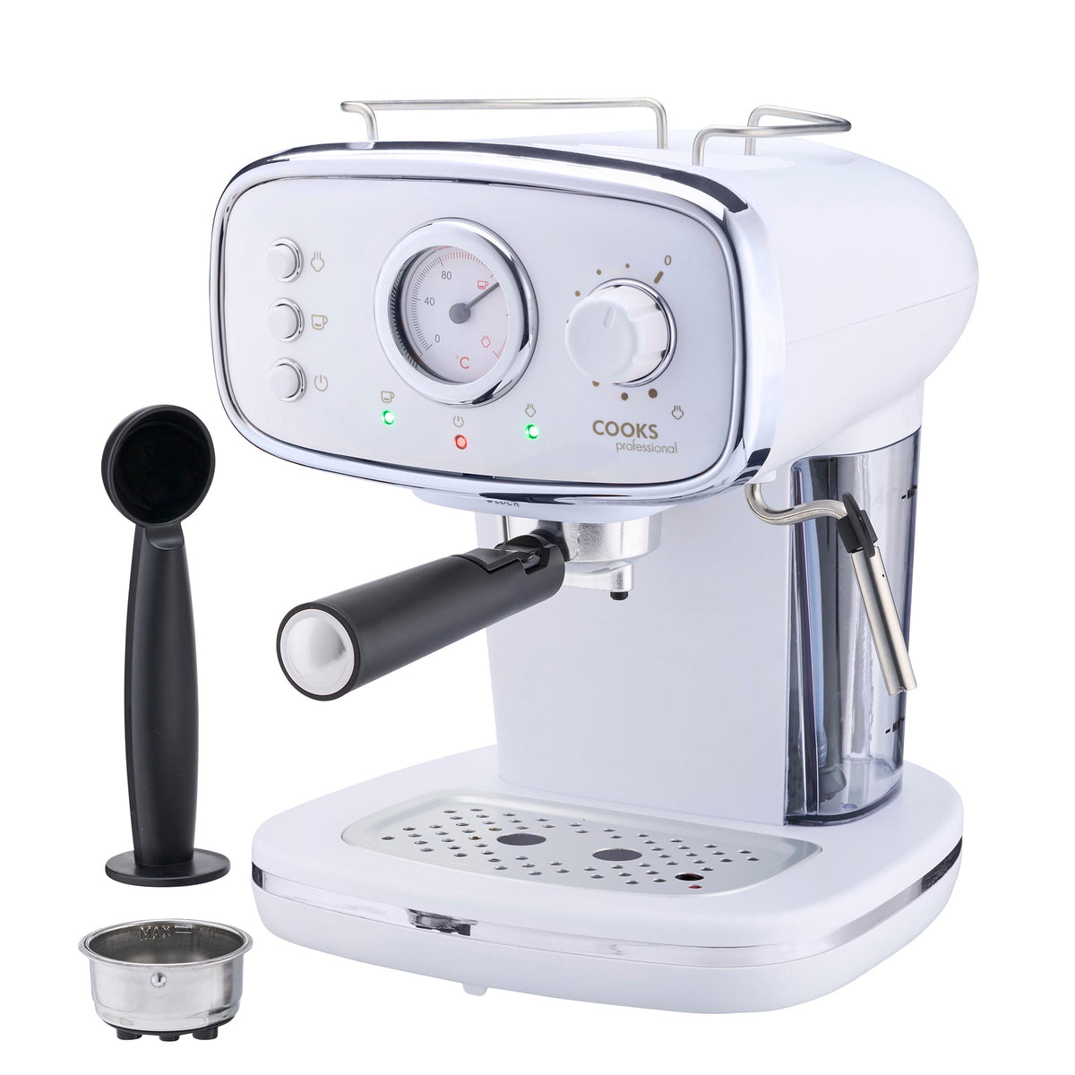 15-bar Retro Espresso Coffee Machine With Steam Wand | White & Silver