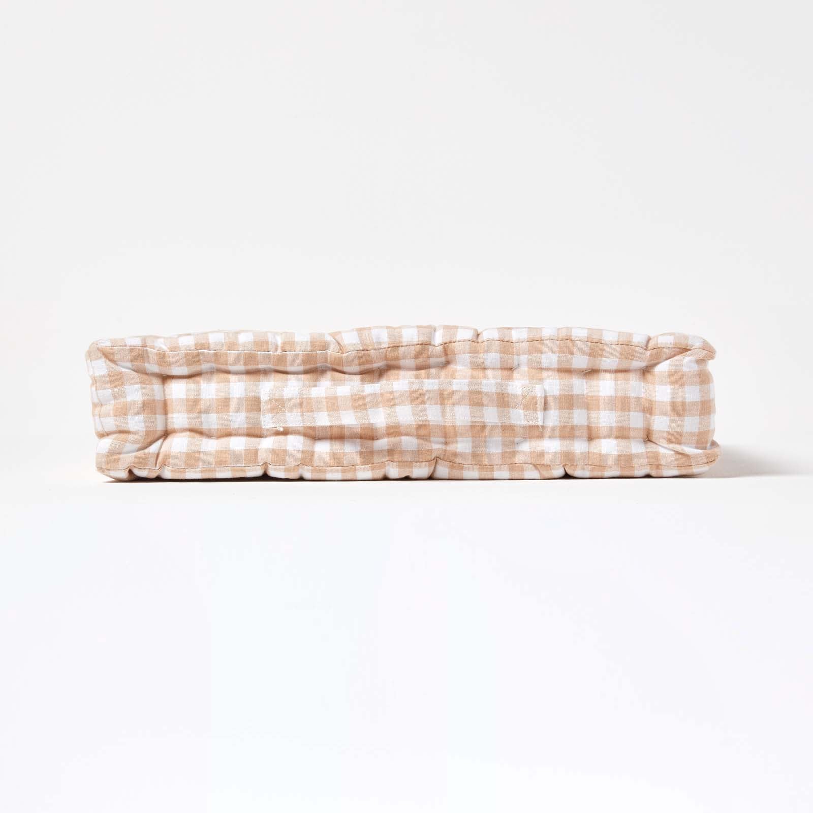 Cotton Gingham Check Floor Cushion | 40cm x 40cm | Beige