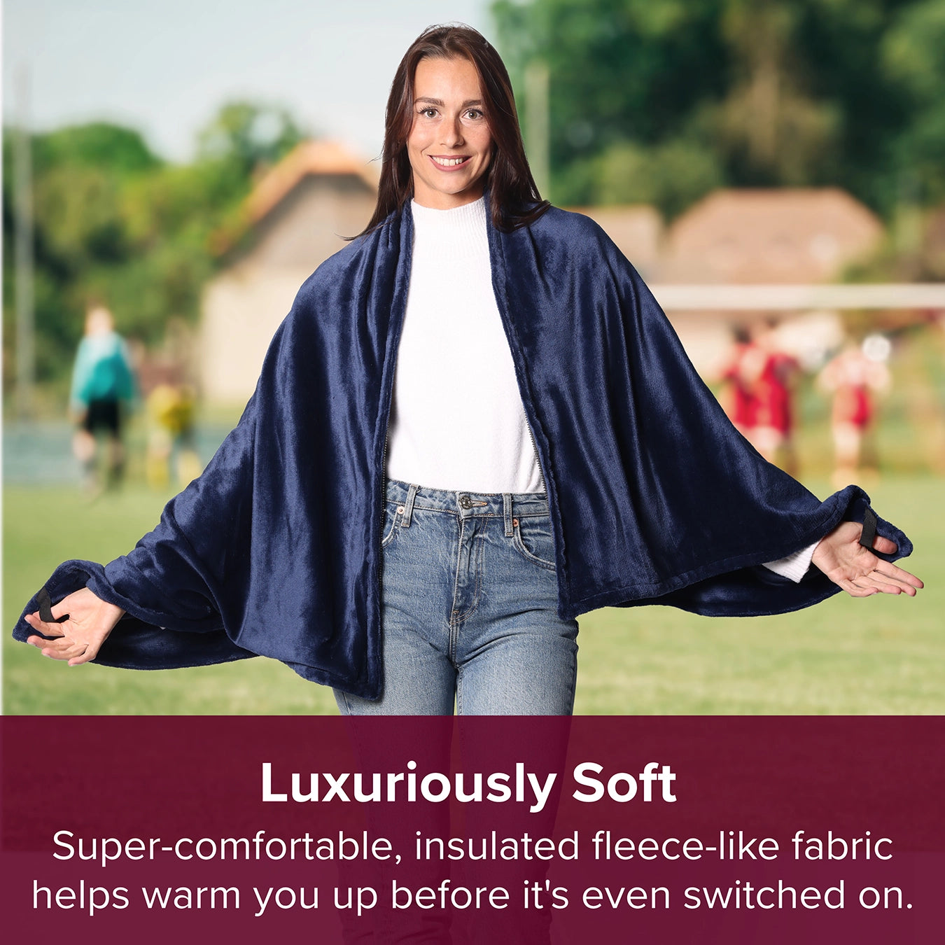 2-in-1 Heated Shawl & Blanket with Rechargeable Battery Pack | Navy Blue