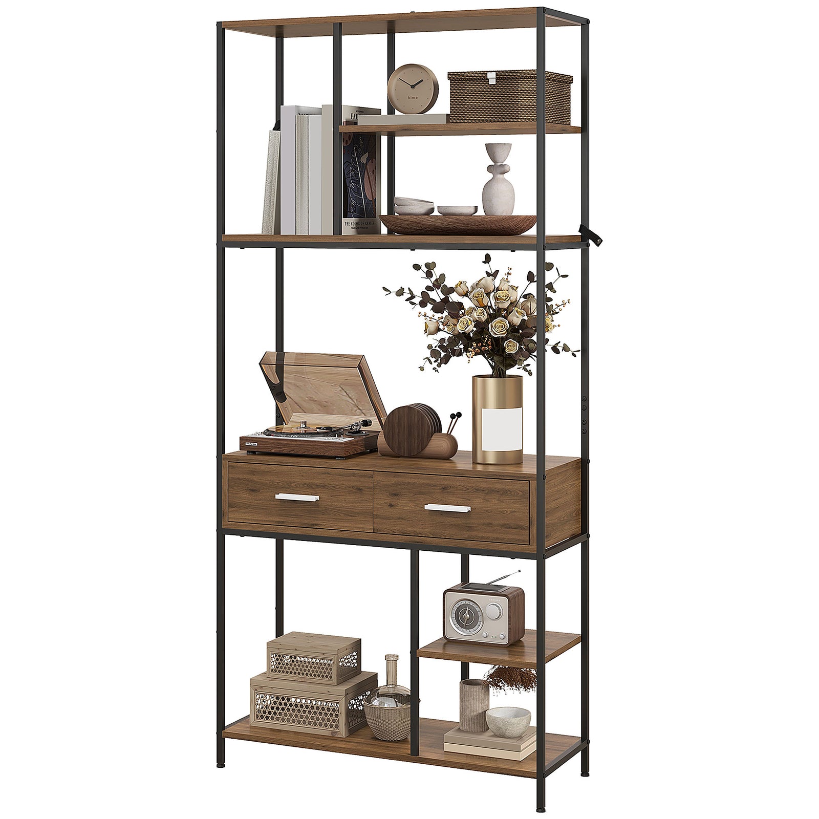 5 Tier Free Standing Book Shelf With 2 Drawers For Study