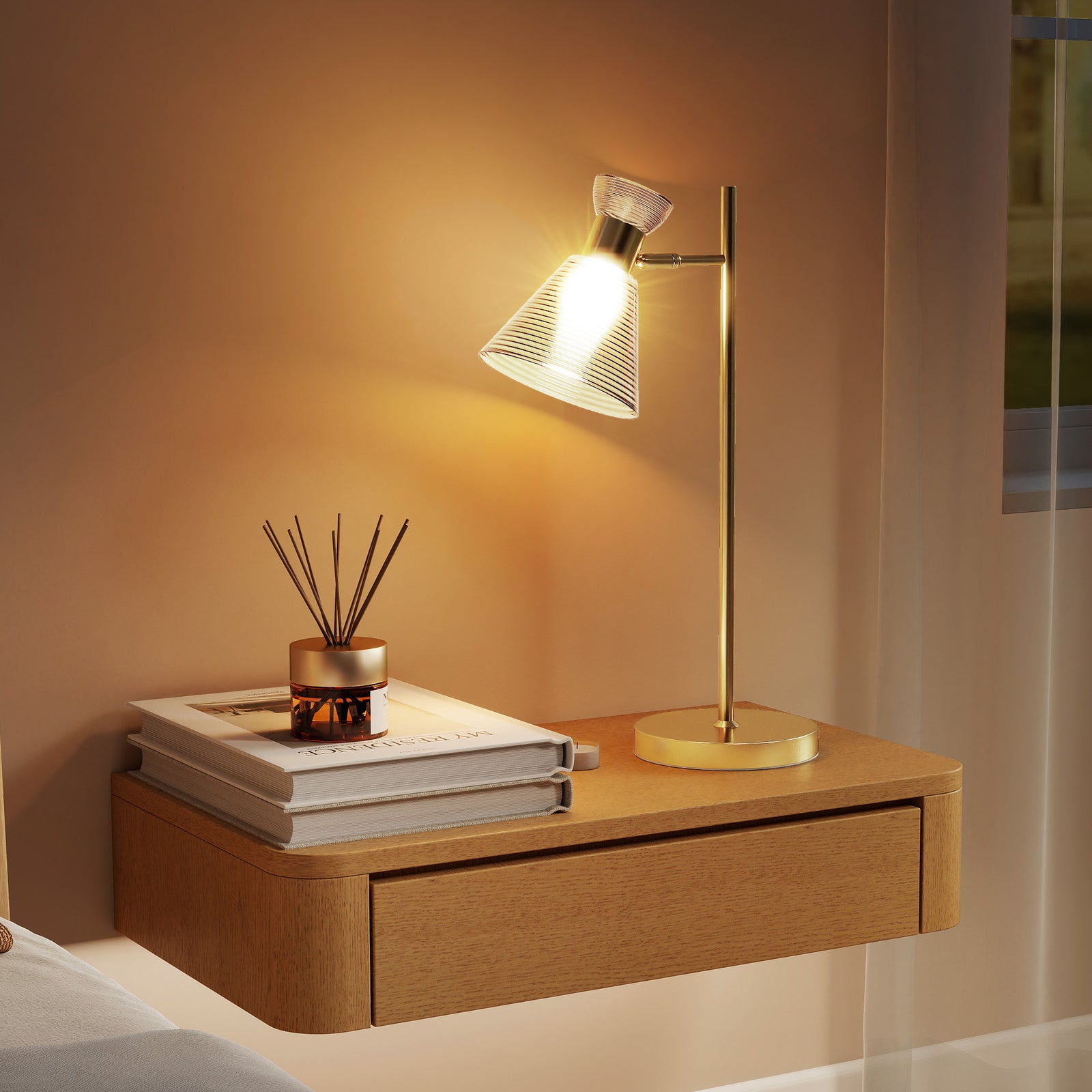 HOMCOM Table Lamp With Adjustable Head, Modern Bedside Lamp, Gold Tone