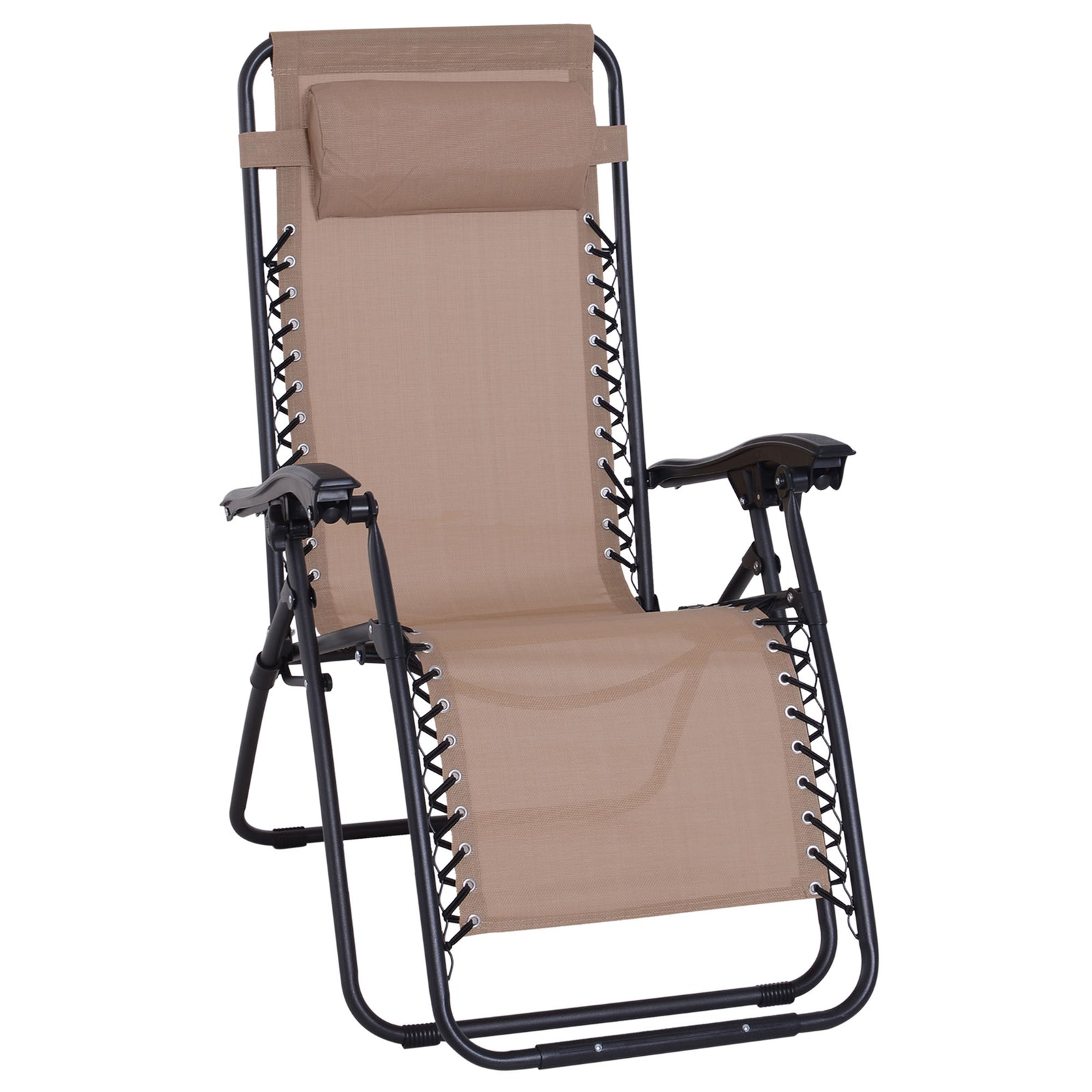 Metal Frame Zero Gravity Lounger W/ Head Pillow For Patio | Beige