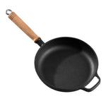 25/27cm Dia Round Cast Iron Skillet With Removable Wooden Handle | Small | Black