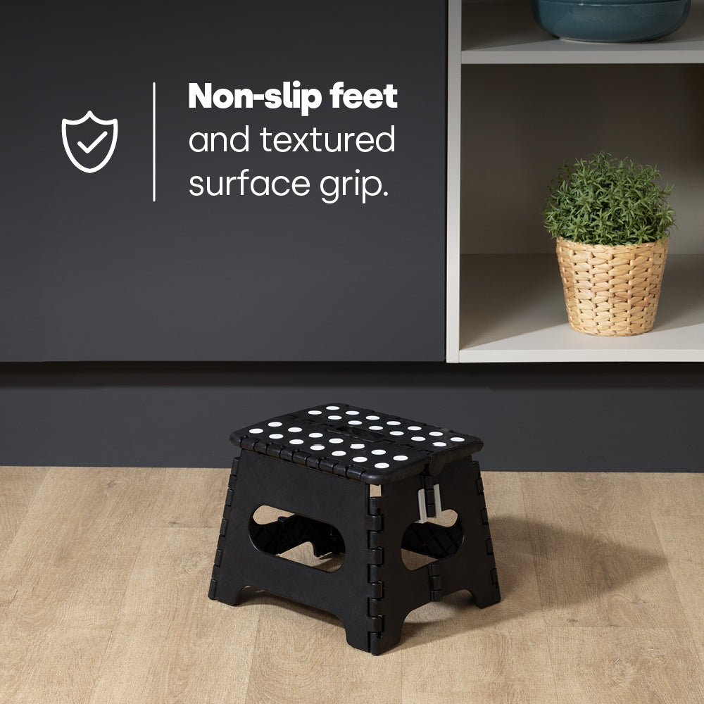 Compact Folding Step Stool With Non-slip Surface | Black