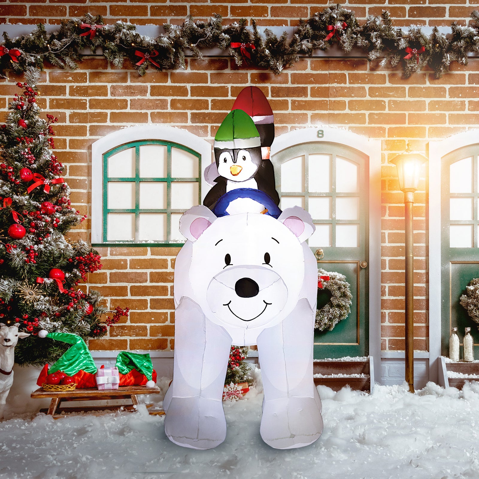 6.4ft Christmas Inflatable Penguins On Polar Bear