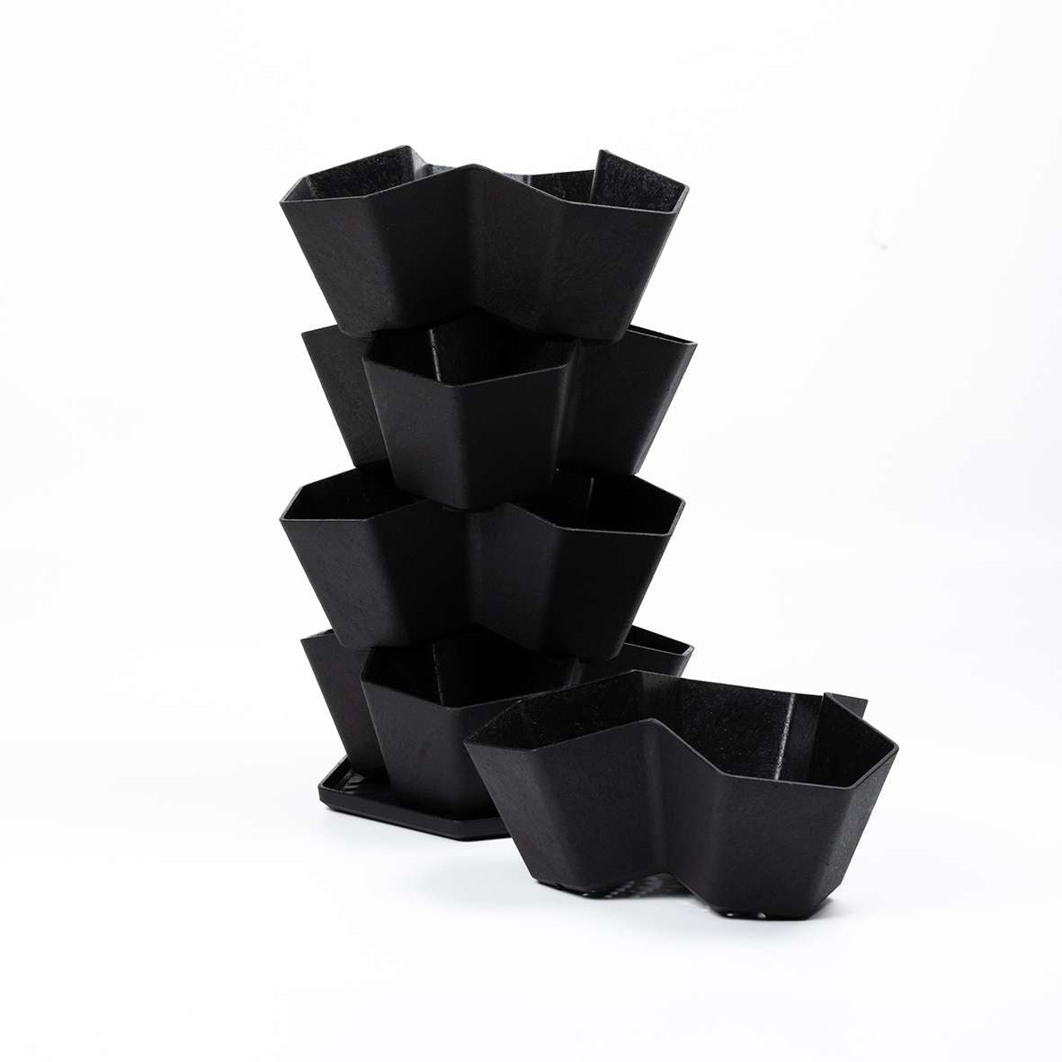 5 Tier Black Stackable Planter Trio Pot