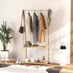Bamboo Clothes Rail Rack With 2 Storage Shelves