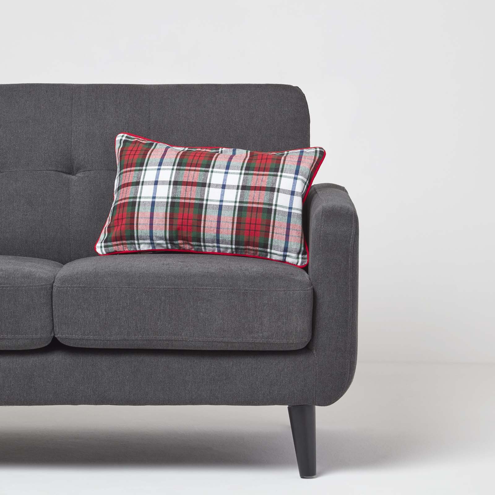 Tartan Check Cotton Cushion Cover | 30cm x 50cm | Red & White