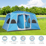 Camping Tent, Family Tent 4-8 Person 2 Room Easy Set Up | Blue