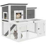 PawHut Wooden Rabbit Hutch, Outdoor Bunny Cage With Waterproof Roof
