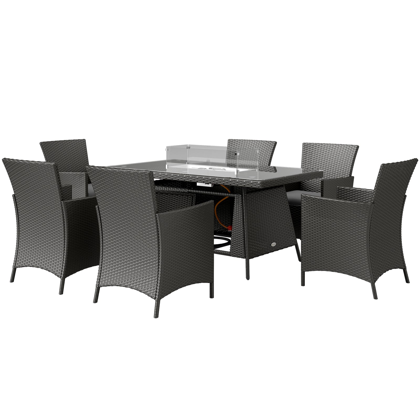 Rattan Dining Set With Fire Pit Table And Armchairs, Black