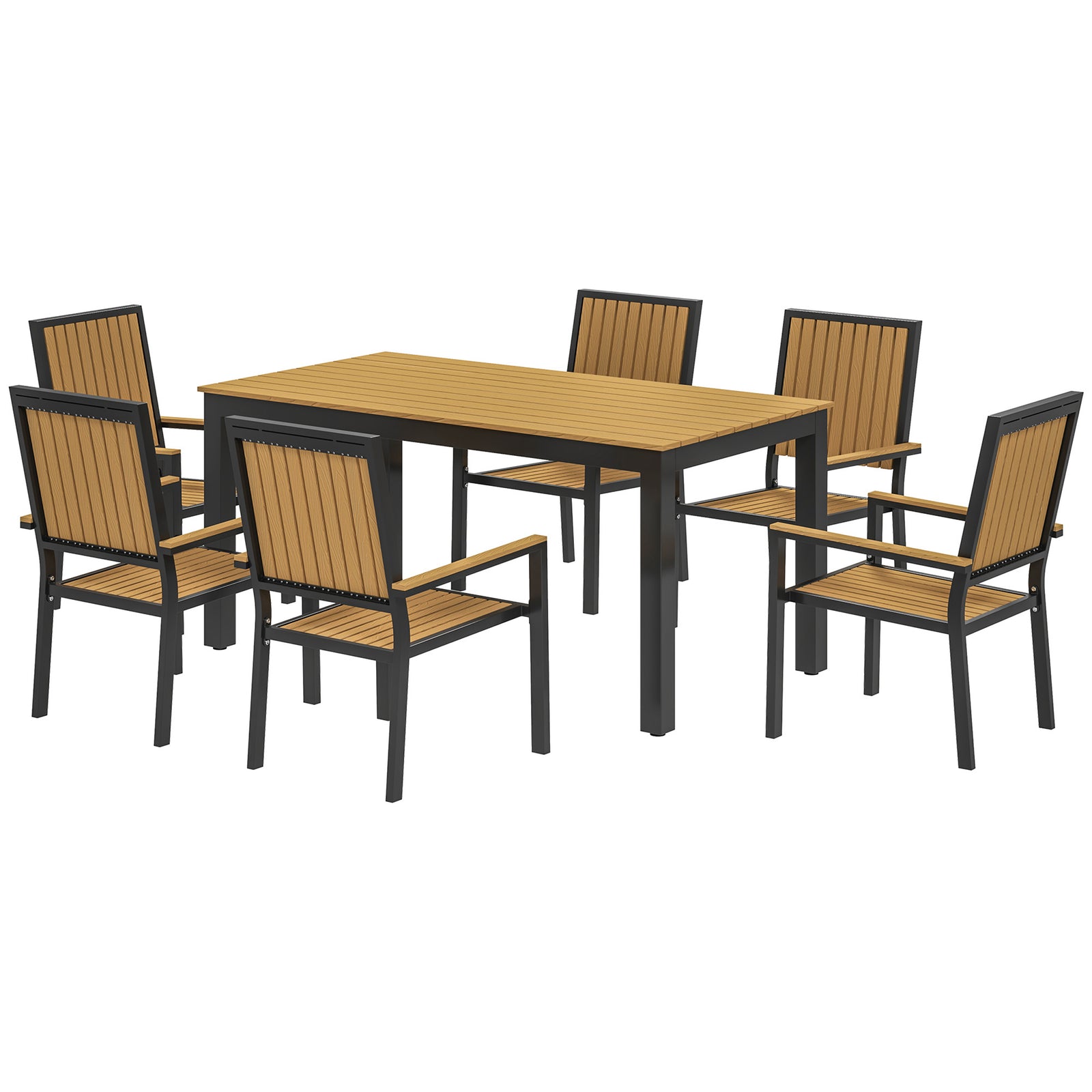 6 Seater Aluminium Garden Dining Set With Stackable Chairs | Natural