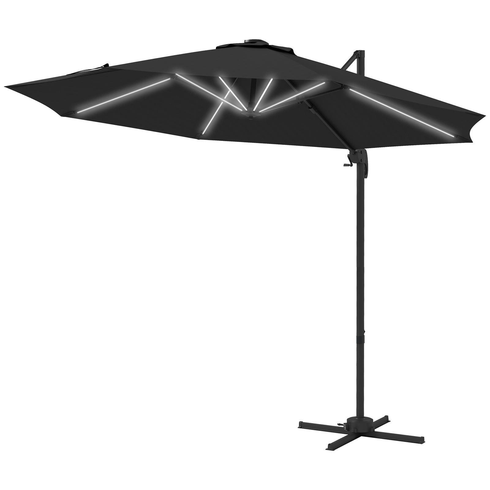 3m Solar Led Cantilever Parasol W/ Base | Dark Gray