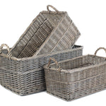 Wicker Shallow Antique Wash Storage Basket | Set of 3 | Brown