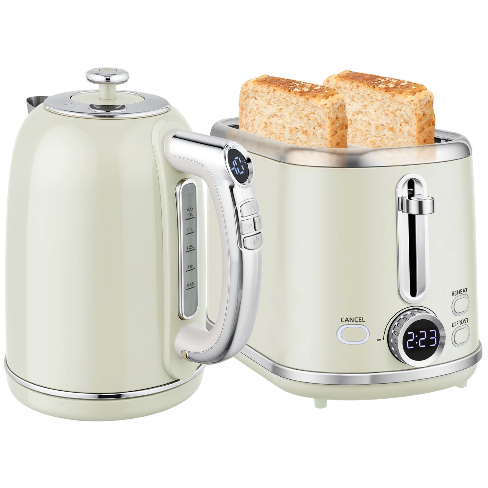 1.7l 3000w Kettle And 2 Slice Toaster With Keep Warm Memory Function | Grey
