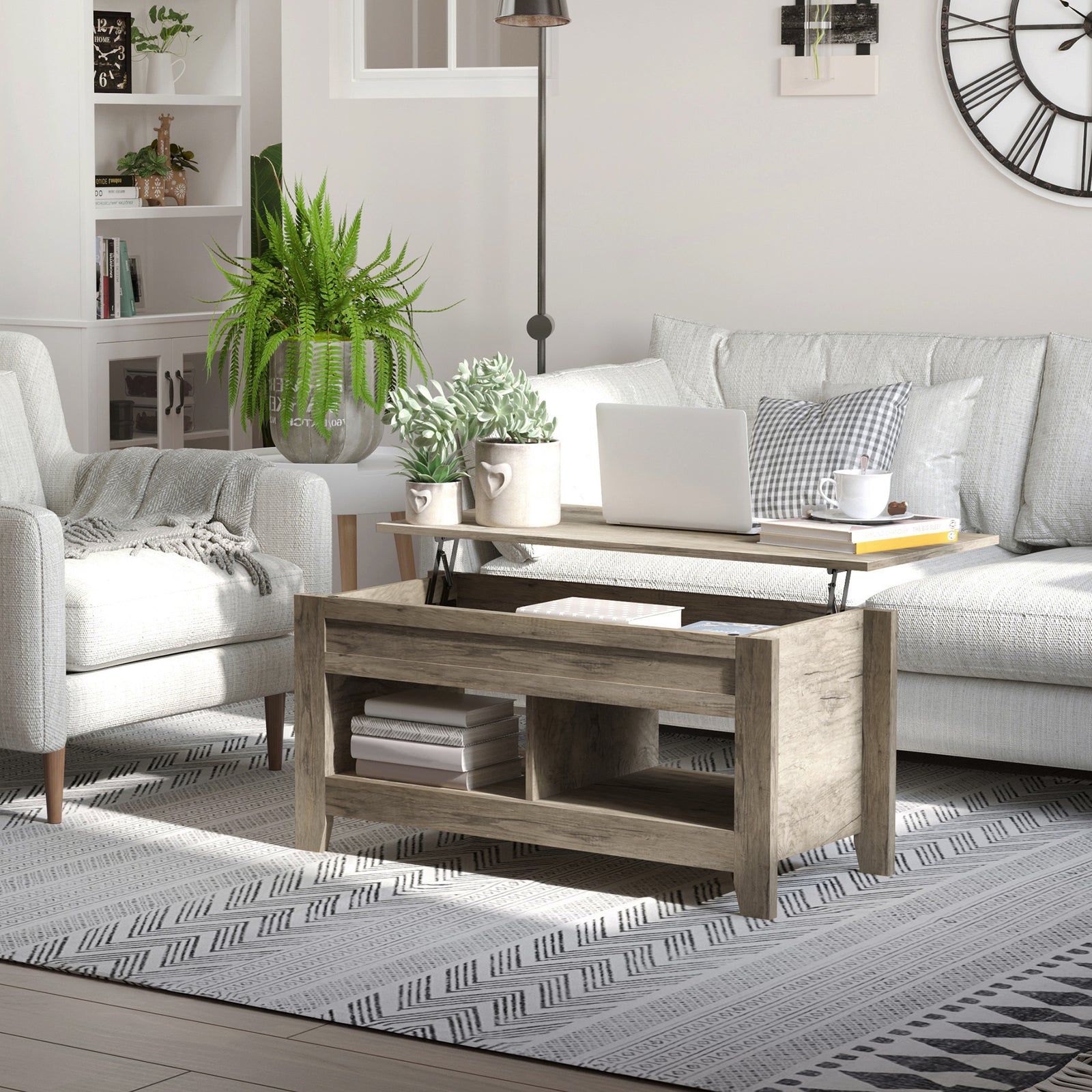 Lift Top Coffee Table With Hidden Storage, Shelf