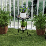 35.5cm Round Mosaic Garden Side Table Plant Stand W/ Shelf | Orange