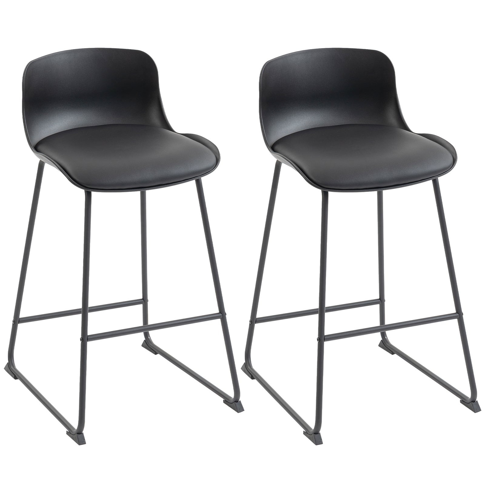 HOMCOM Modern Bar Stools Set Of 2, Pu Leather Upholstered Barstools, Black