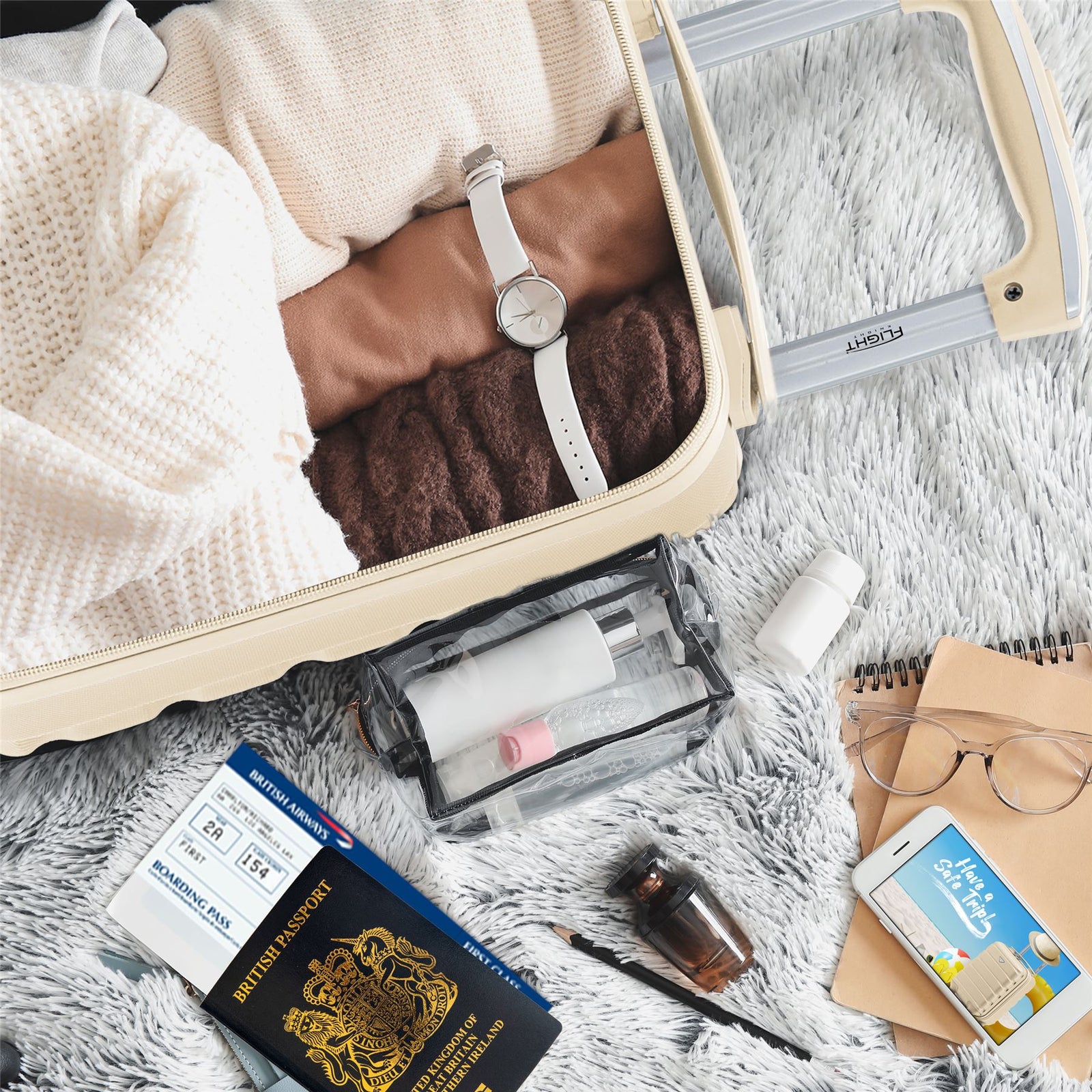 40x20x25cm Cabin Carry-on Suitcase - Lightweight, Durable, 4-wheel Luggage - 100+ Airlines Approved | Cabin | Champagne